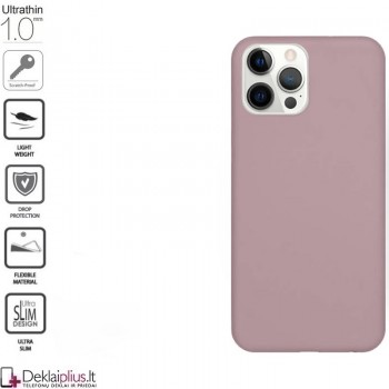 Silikoninis plonas dėklas 1.0 mm storio - rausvas (telefonui Apple Iphone 13 Pro)